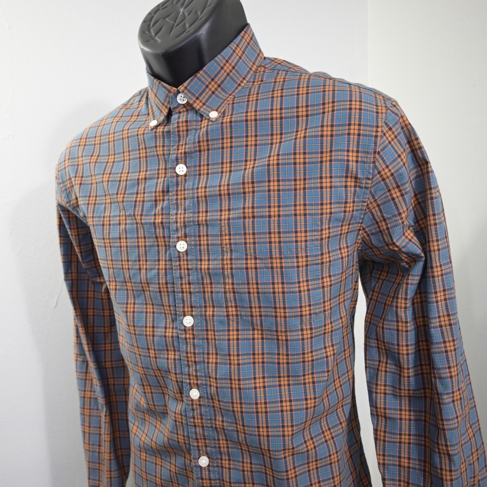 Bonobos Button Up Men S Standard Fit Blue Orange Plaid Long Sleeve Pocket Cotton